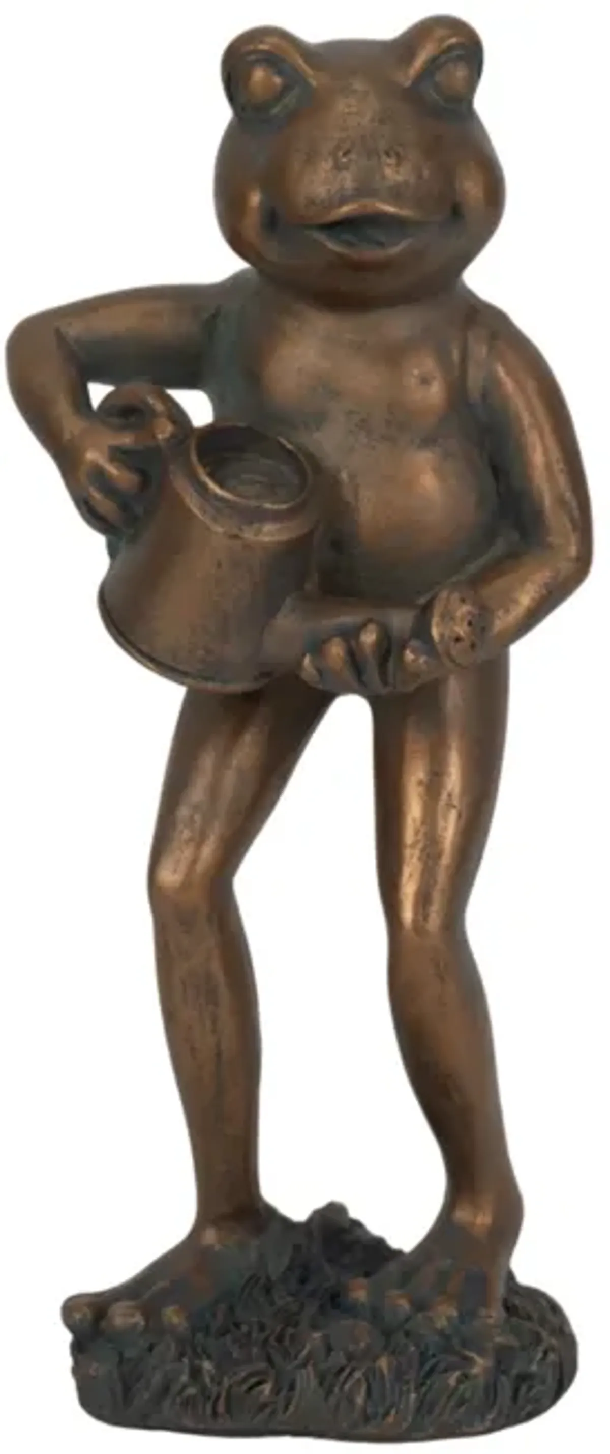 10" Frog With Watering Can, Bronze