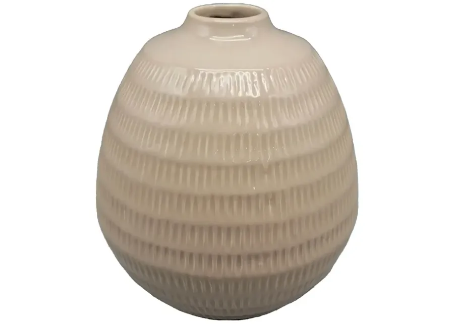 Cer,7",stripe Oval Vase,irish Cream