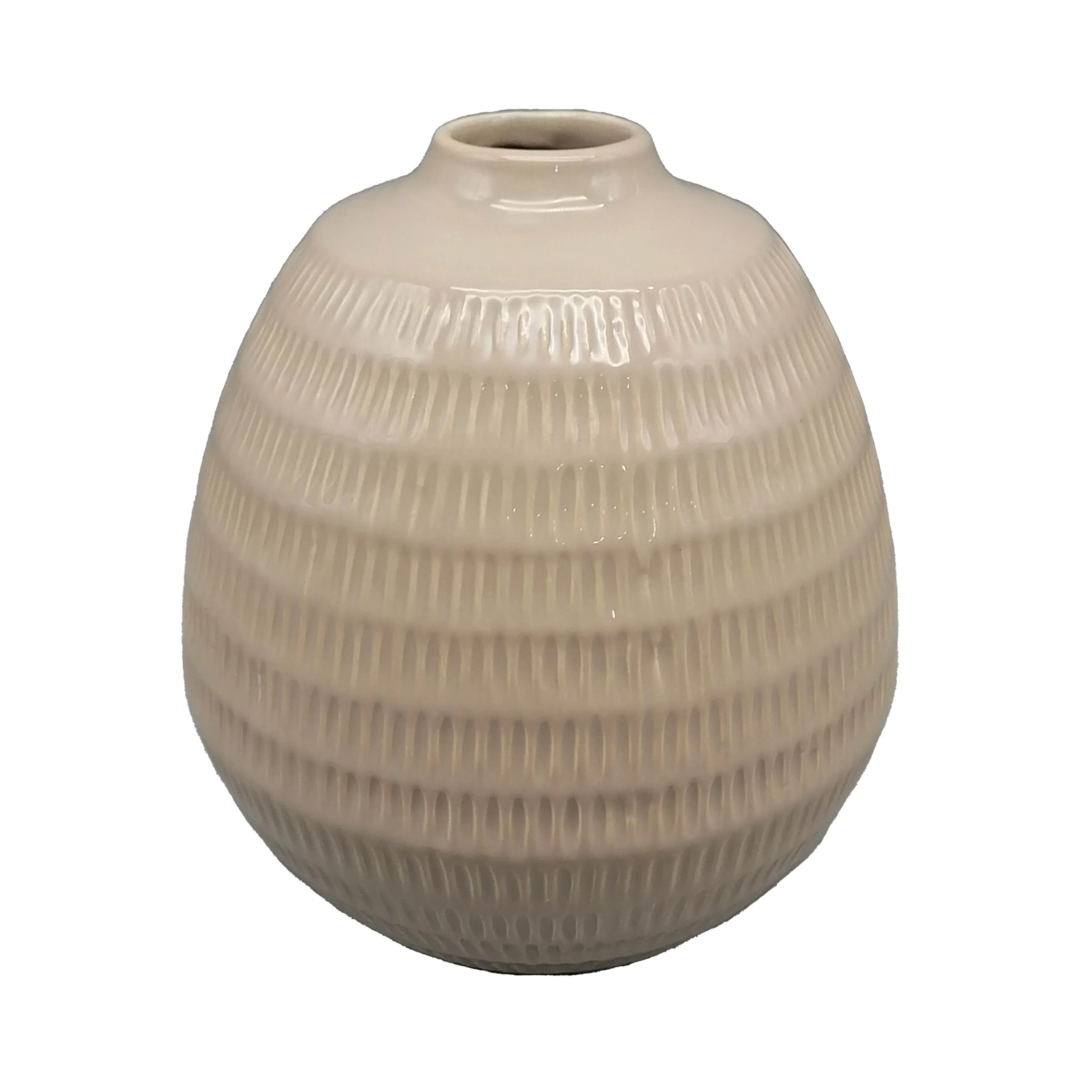 Cer,7",stripe Oval Vase,irish Cream