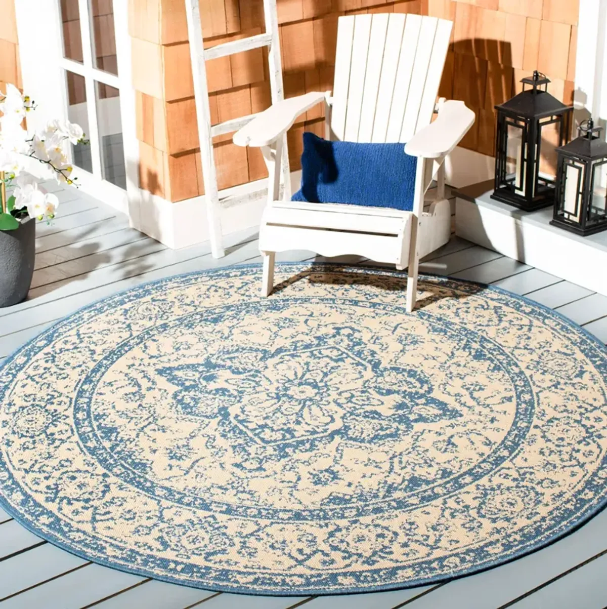 BEACH HOUSE 137 Blue 4' X 4' Round Round Rug