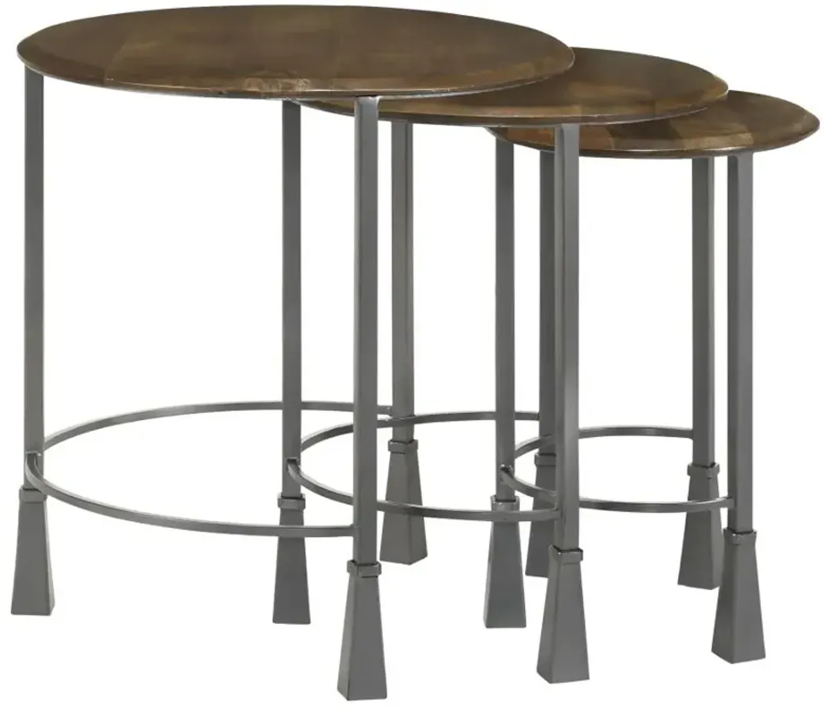 Deja 3-piece Round Nesting Table Natural and Gunmetal