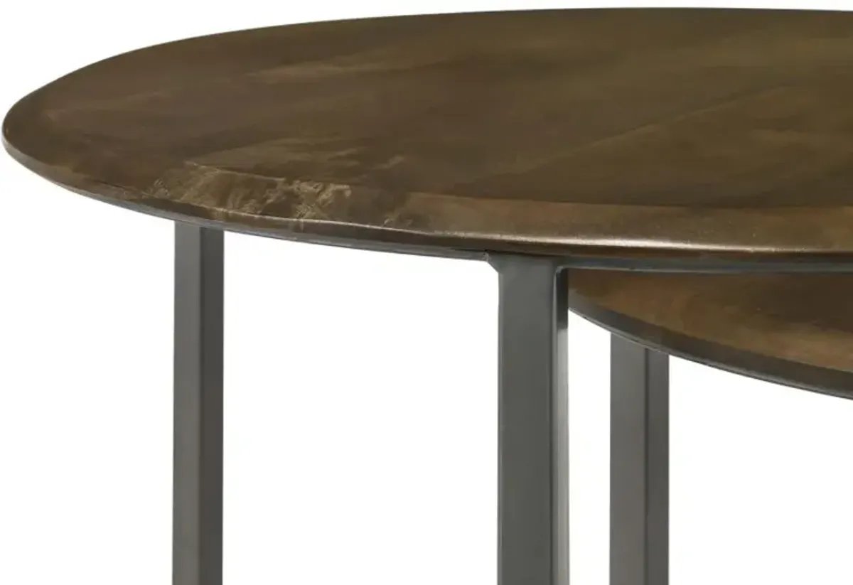 Deja 3-piece Round Nesting Table Natural and Gunmetal