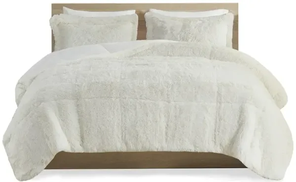 Intelligent Design Malea Ivory Shaggy Long Fur Comforter Mini Set