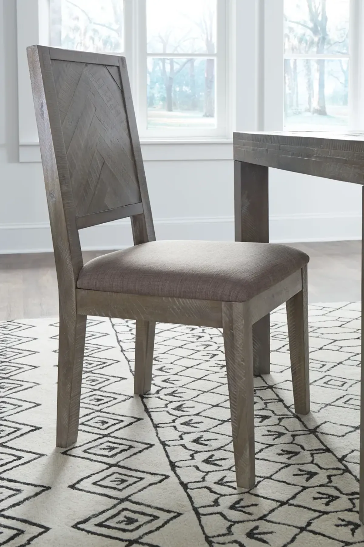 Herringbone Solid Wood Upholstered Dining Chair in Rustic Latte