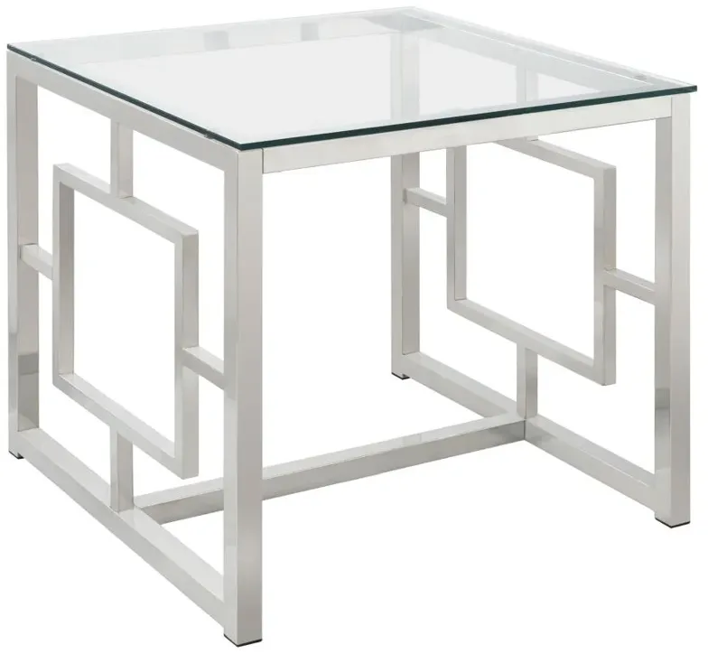 Merced Square Tempered Glass Top End Table Nickel