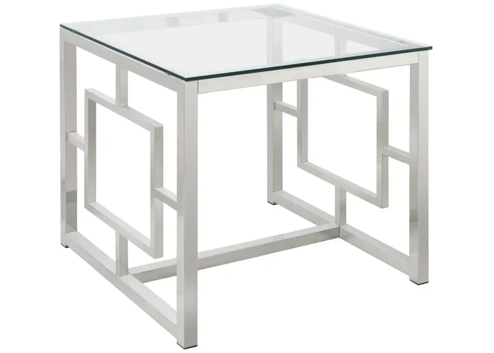 Merced Square Tempered Glass Top End Table Nickel