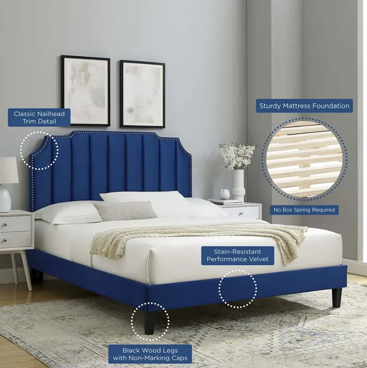 Colette King Performance Velvet Platform Bed