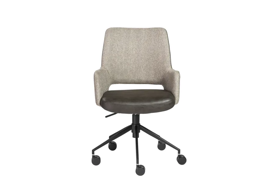 Desi Office Chair in Light Gray Fabric and Dark Gray Leatherette with Black Base