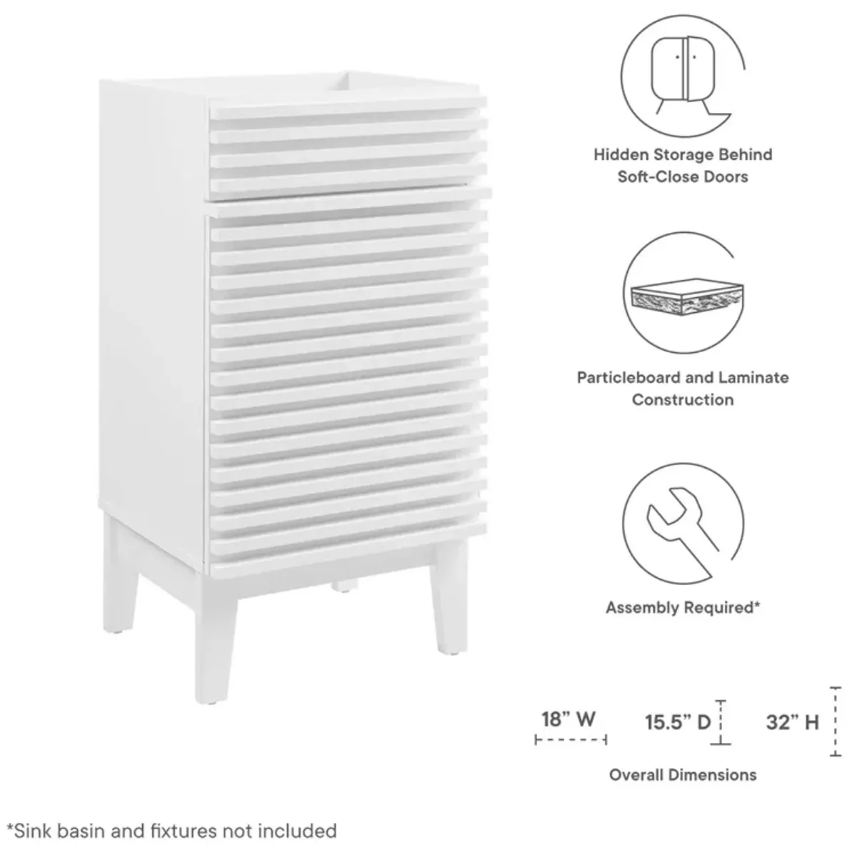 Render 18" Bathroom Vanity Cabinet (Sink Basin Not Included)