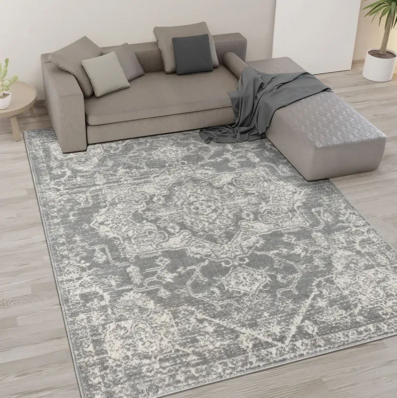 Madison Park Asher Cream/Grey Distressed Medallion Woven Area Rug