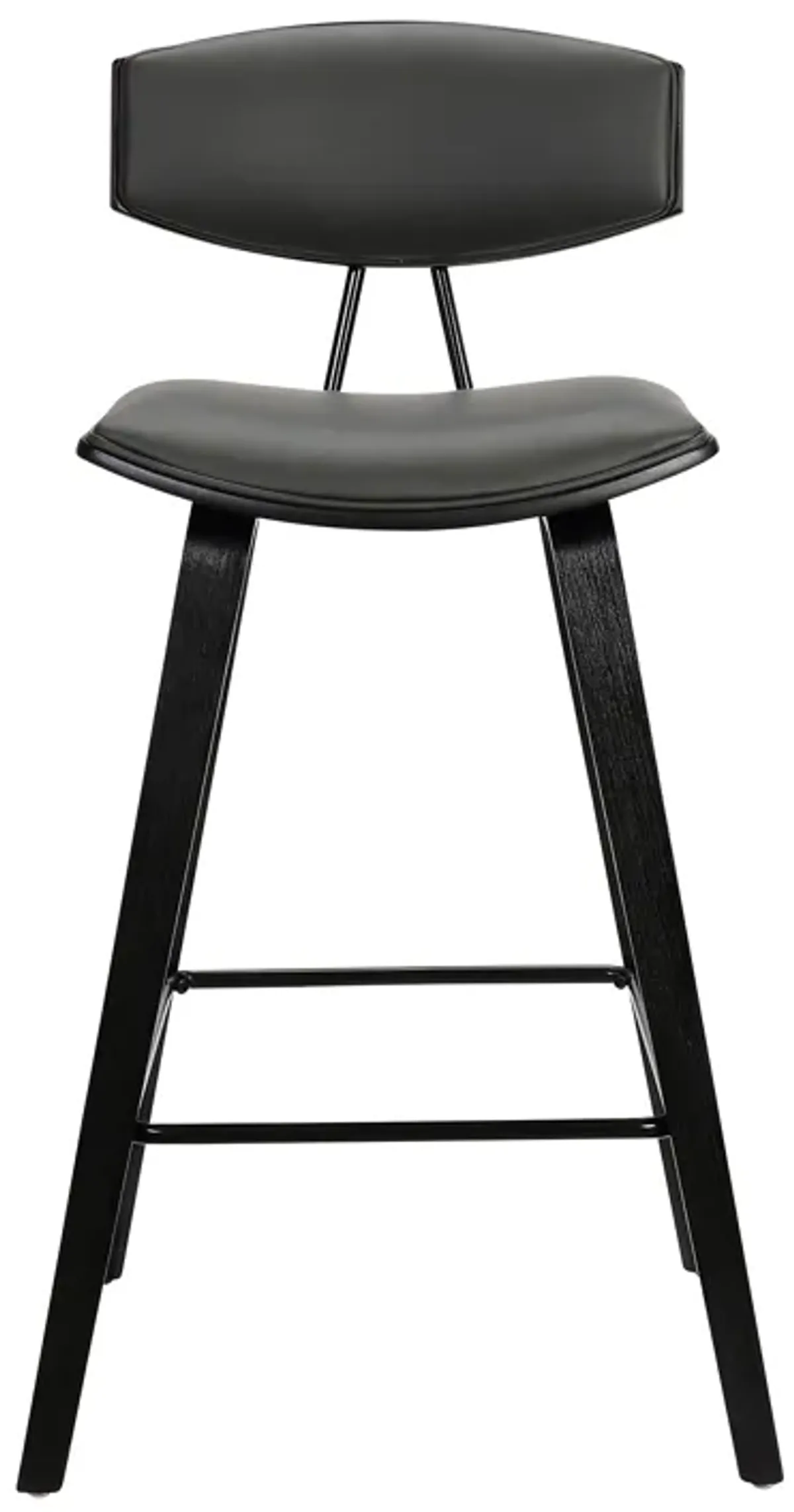 Fox 28.5" Bar Height Grey Faux Leather and Black Wood Mid-Century Modern Bar Stool