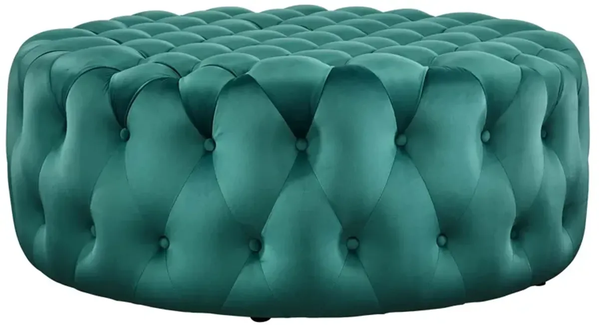 Amour Tufted Button Large Round Performance Velvet Ottoman