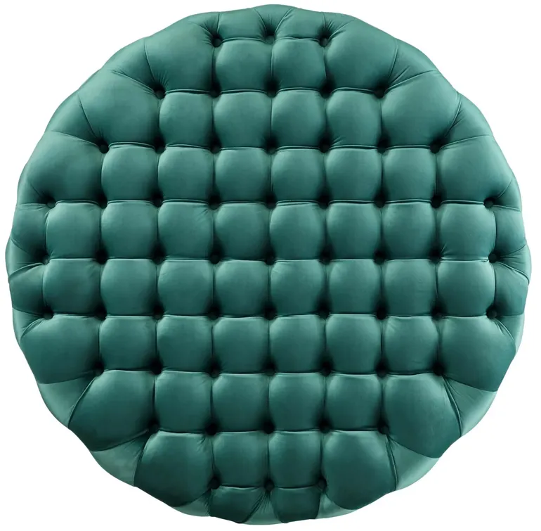 Amour Tufted Button Large Round Performance Velvet Ottoman