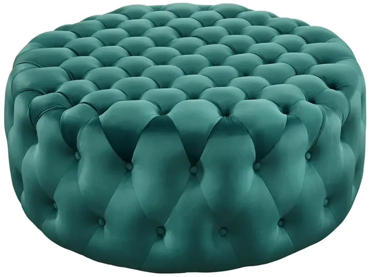 Amour Tufted Button Large Round Performance Velvet Ottoman