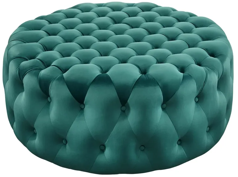 Amour Tufted Button Large Round Performance Velvet Ottoman