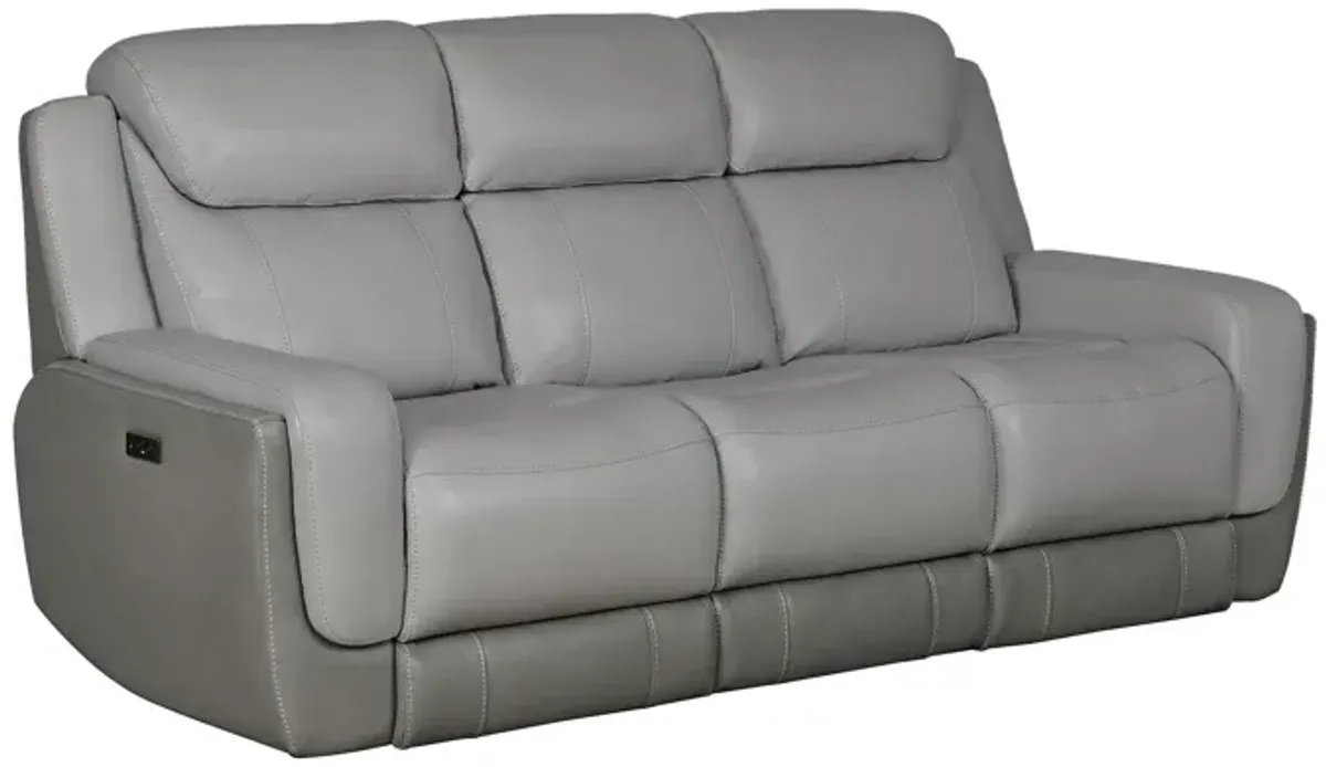 Rosalyn 87" Zero Gravity Power Reclining Sofa with Dropdown Console in Silver and Gray Leather