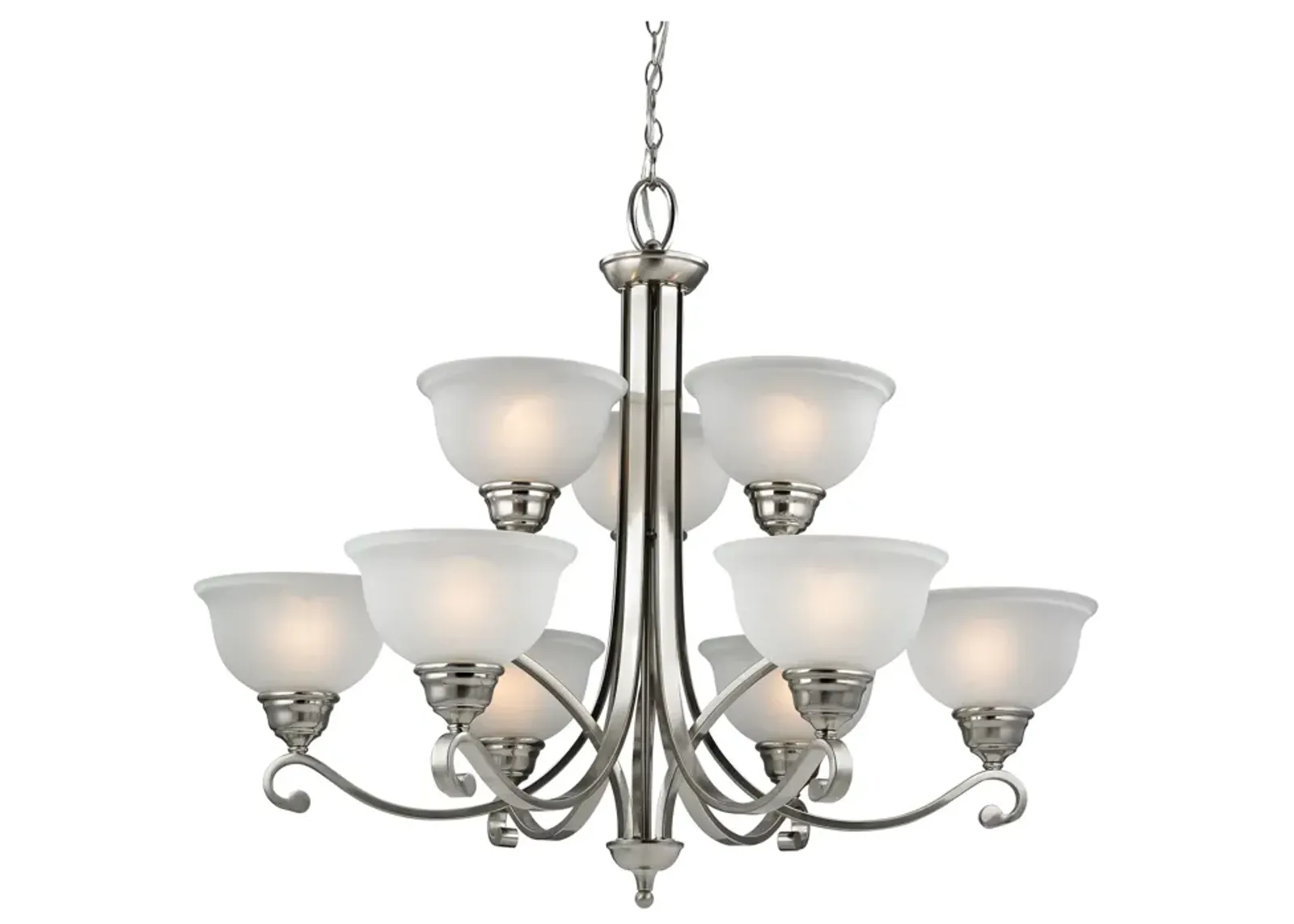 Hamilton 9-Light Chandelier in Brushed Nickel with White Glass