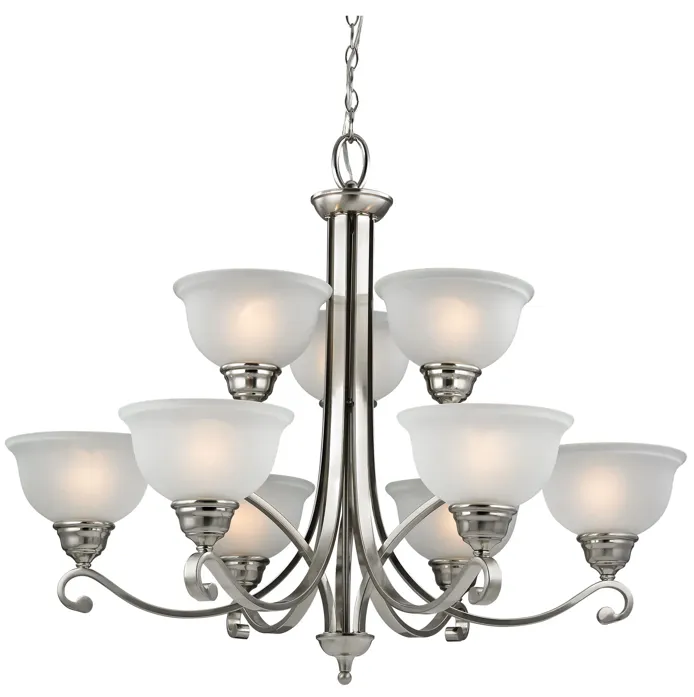 Hamilton 9-Light Chandelier in Brushed Nickel with White Glass