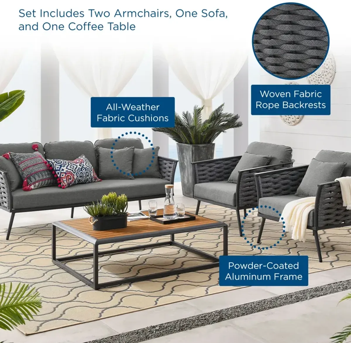 Stance 4 Piece Outdoor Patio Aluminum Sectional Sofa Set