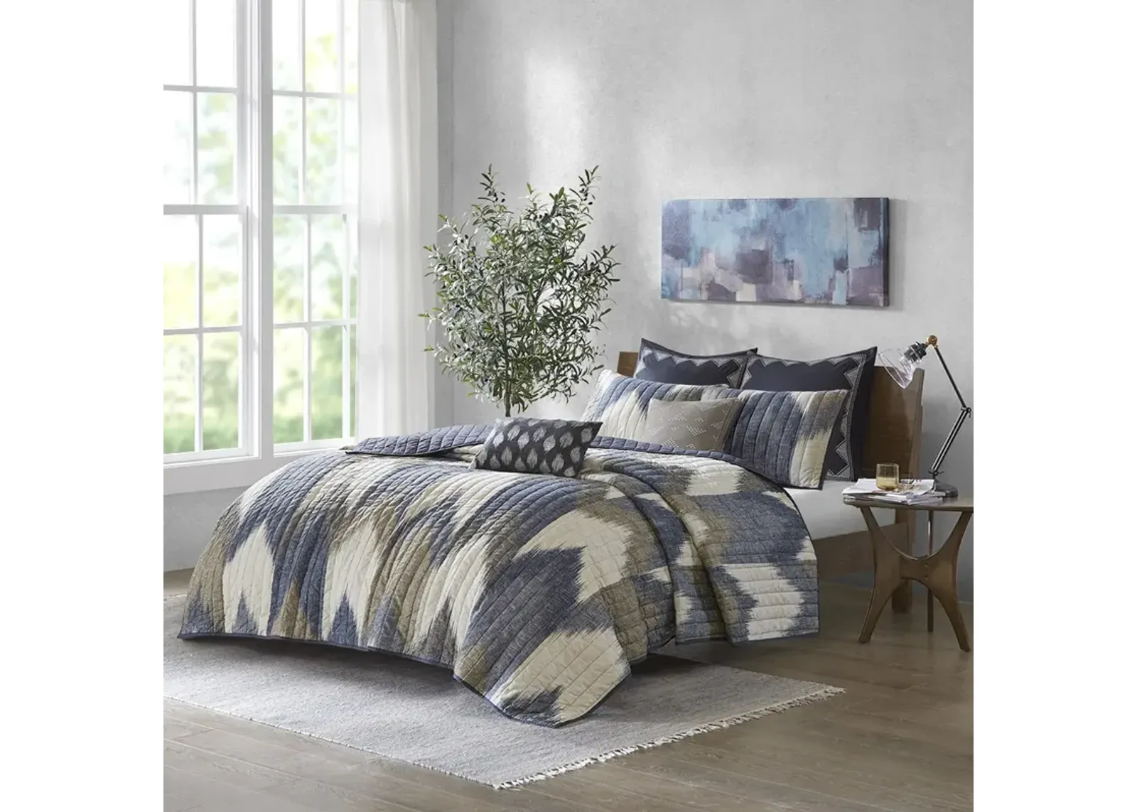 INK+IVY Alpine Navy 3 Piece Printed Cotton Quilt Set