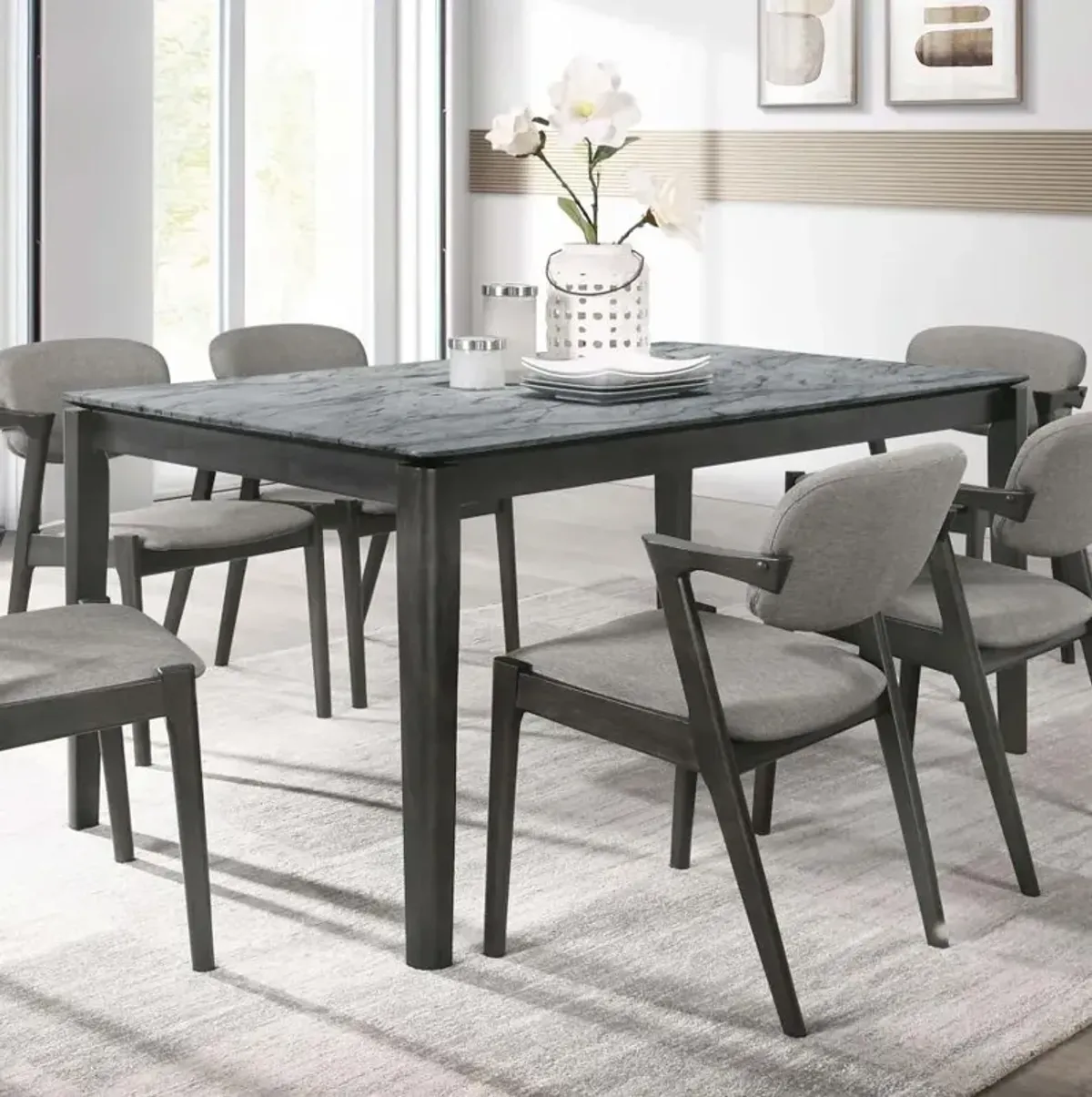 Stevie Rectangular Faux Marble Top Dining Table Grey and Black