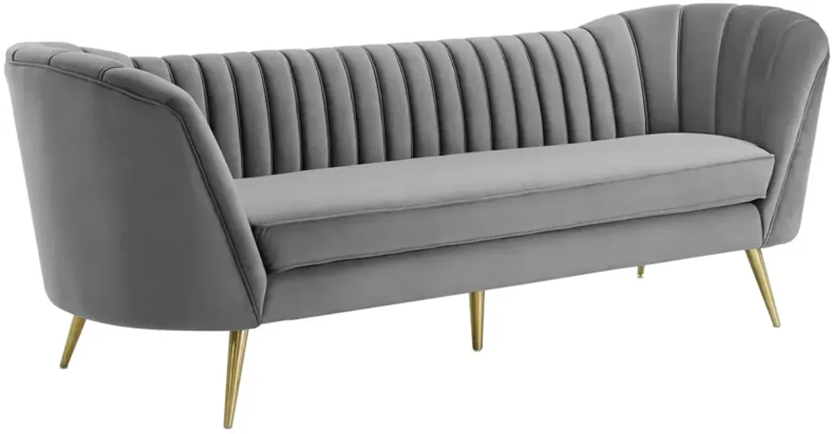 Opportunity Vertical Channel Tufted Curved Performance Velvet Sofa