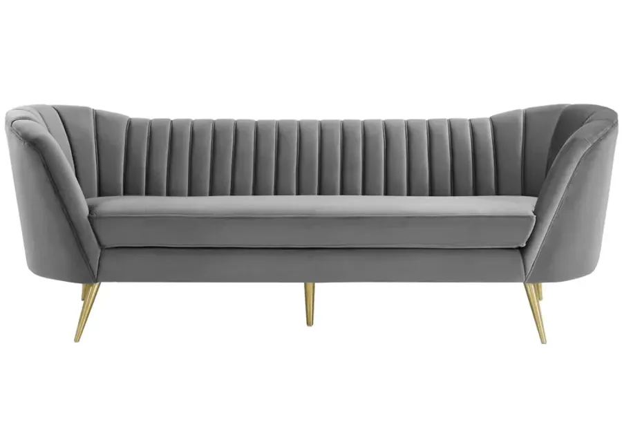 Opportunity Vertical Channel Tufted Curved Performance Velvet Sofa