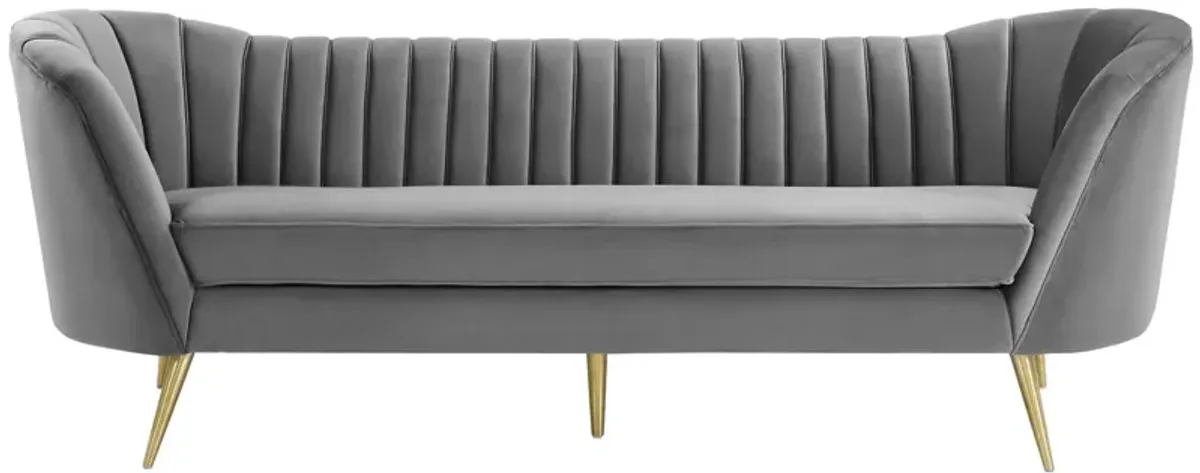 Opportunity Vertical Channel Tufted Curved Performance Velvet Sofa