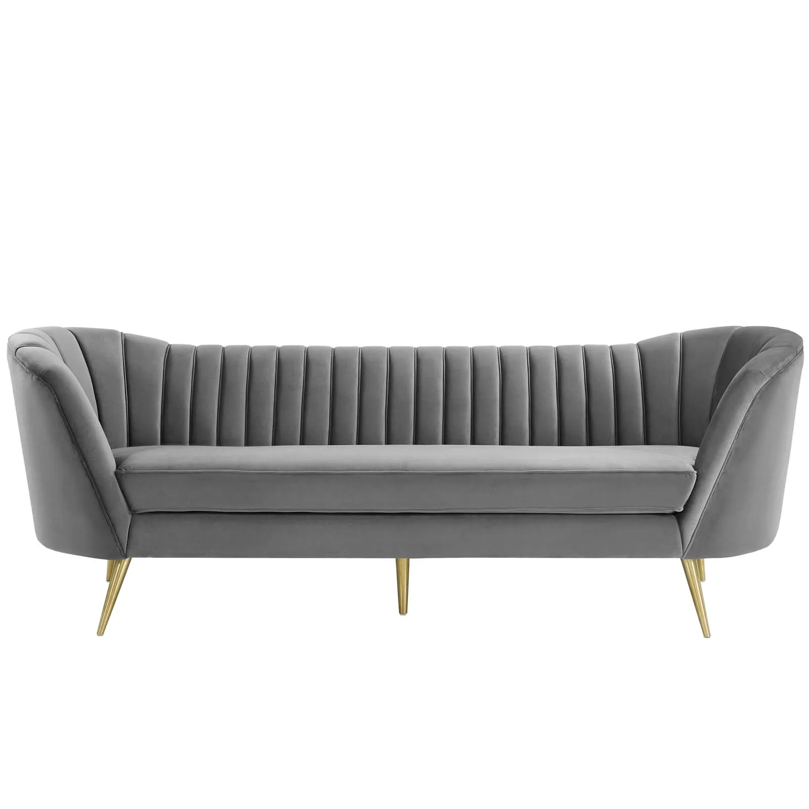 Opportunity Vertical Channel Tufted Curved Performance Velvet Sofa