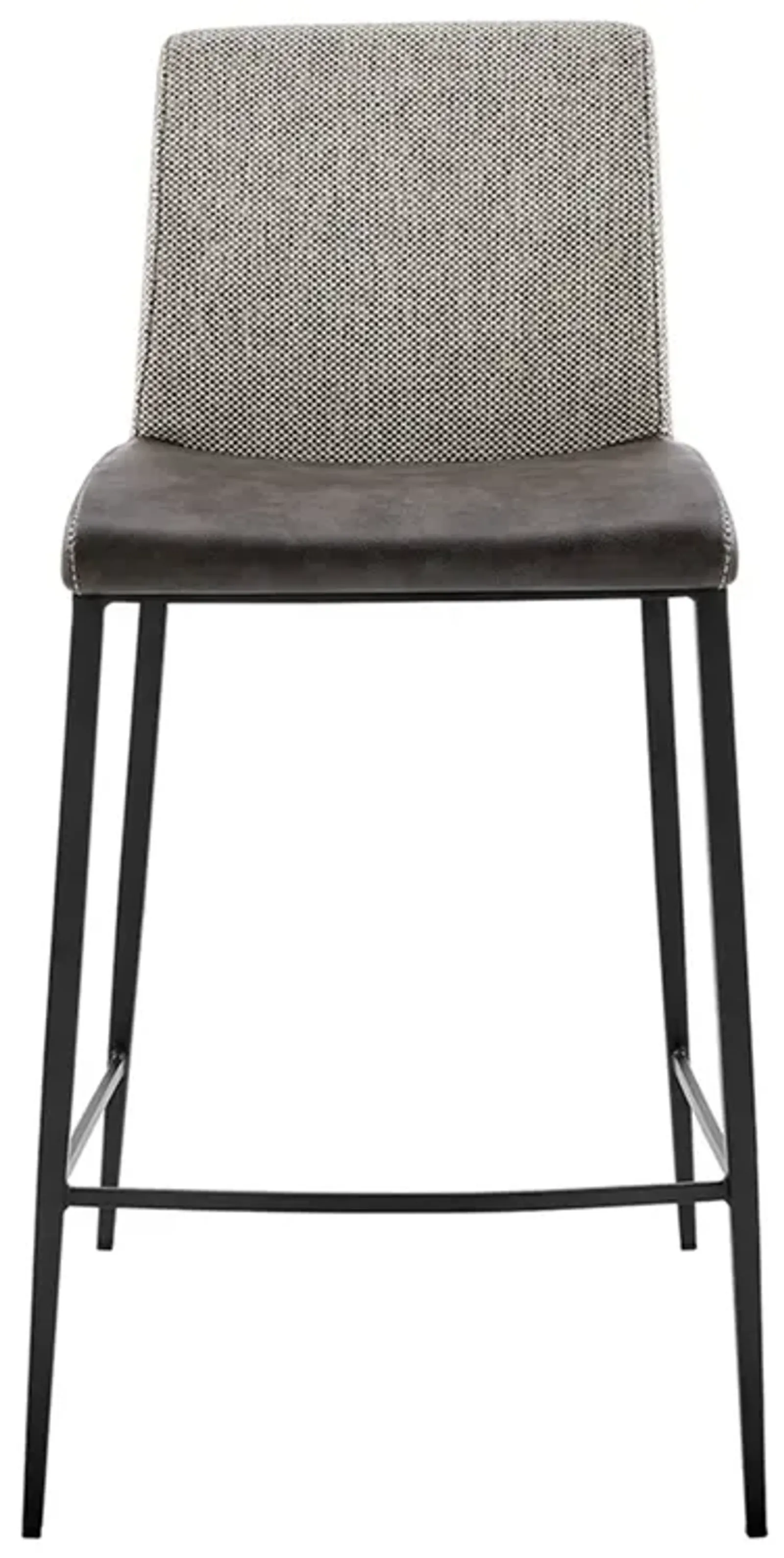 Rasmus-C Counter Stool with Dark Gray Leatherette and Light Gray Fabric with Matte Black Legs - Set of 2