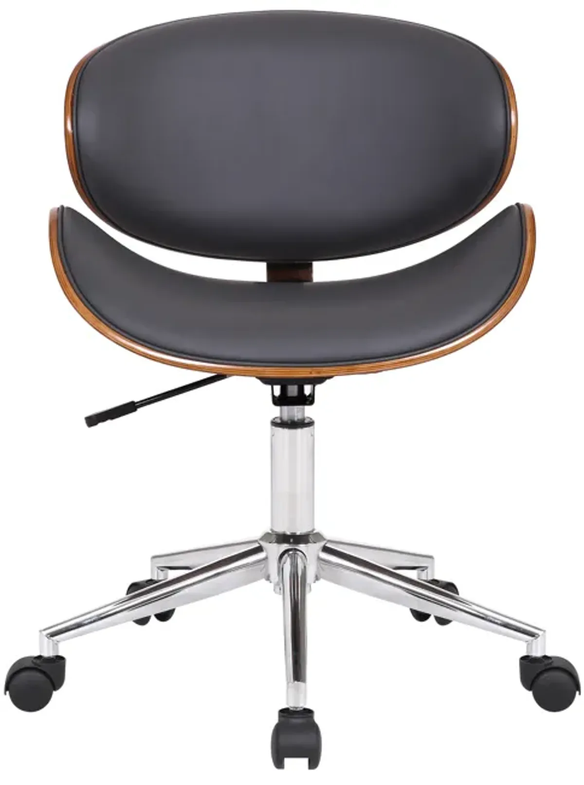 Daphne Modern Office Chair In Chrome Finish with Gray Faux Leather And Walnut Veneer Back