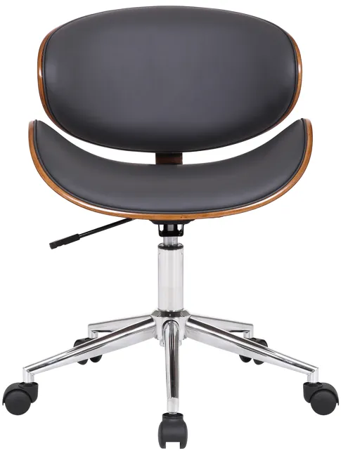 Daphne Modern Office Chair In Chrome Finish with Gray Faux Leather And Walnut Veneer Back