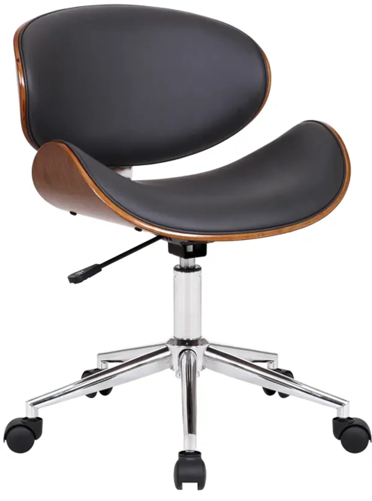 Daphne Modern Office Chair In Chrome Finish with Gray Faux Leather And Walnut Veneer Back