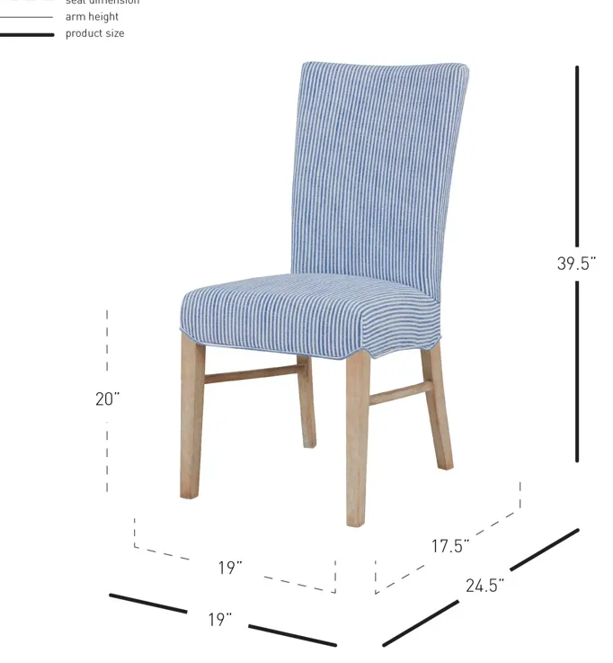 Milton Fabric Dining Side Chair NWO Legs, Blue Stripes (Set of 2)