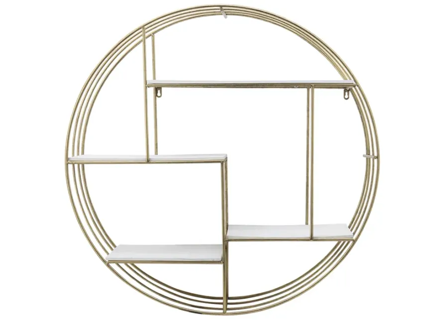 Round 31.5" Wood/metal Wallshelf, Gold