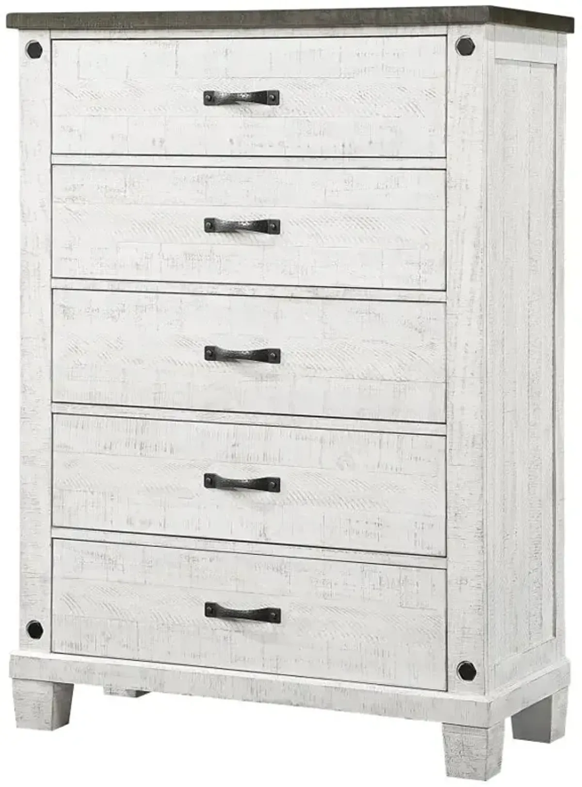 Lilith 5-drawer Chest Distressed Grey and White