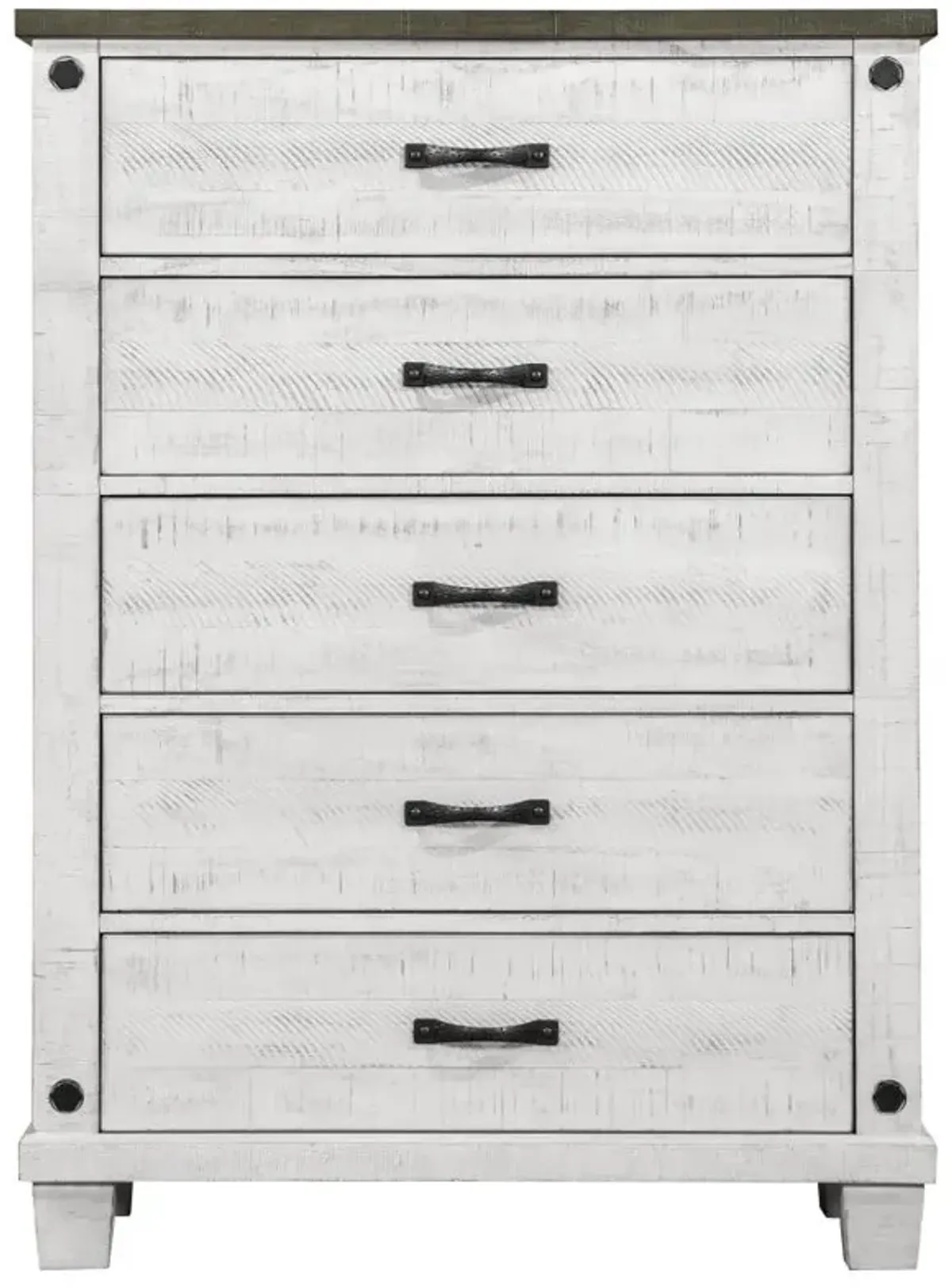 Lilith 5-drawer Chest Distressed Grey and White