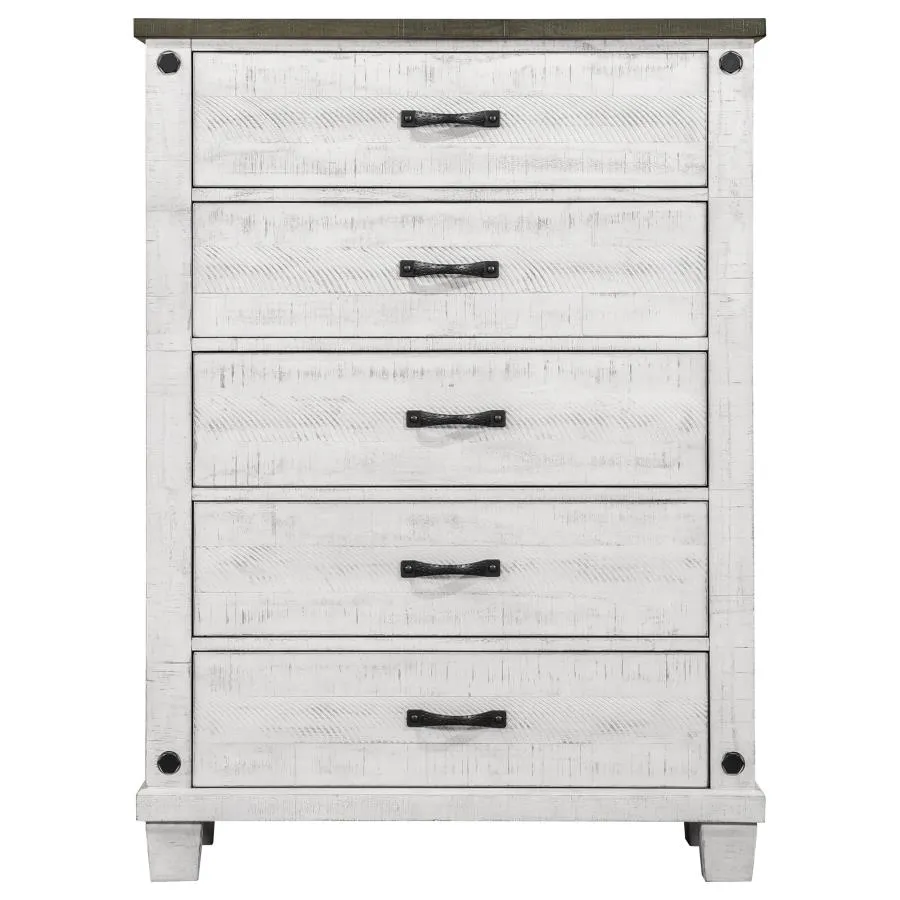 Lilith 5-drawer Chest Distressed Grey and White