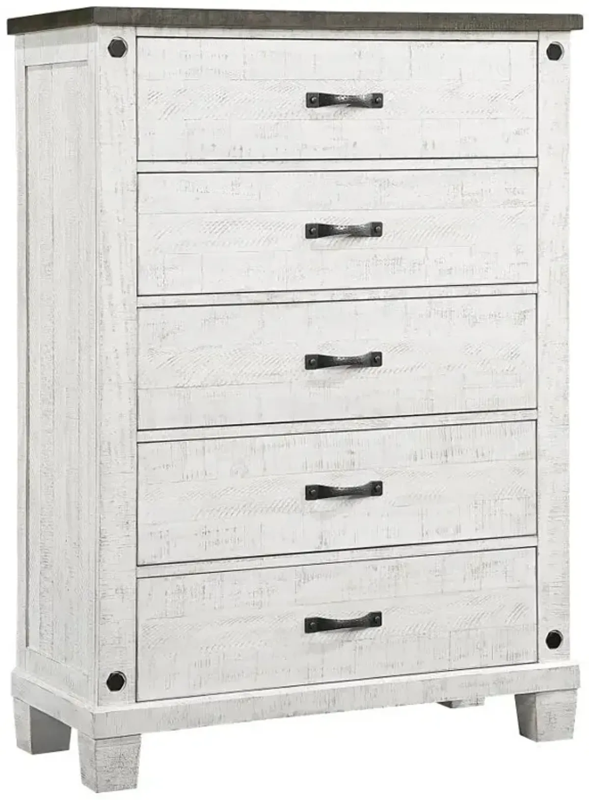 Lilith 5-drawer Chest Distressed Grey and White