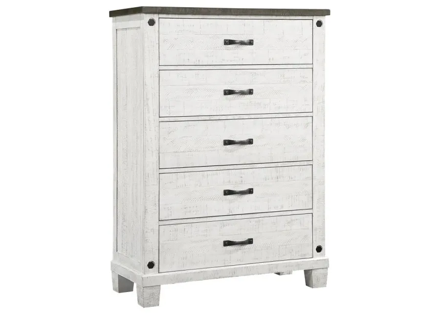 Lilith 5-drawer Chest Distressed Grey and White