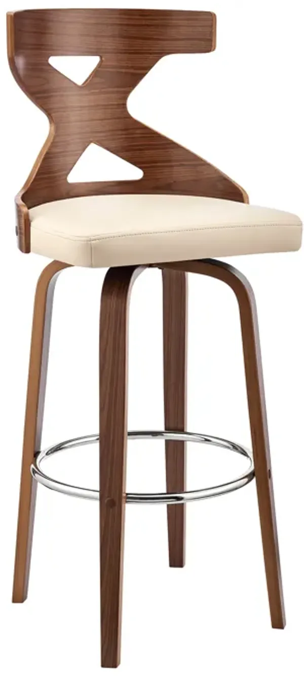 Gayle 30" Swivel Cross Back Cream Faux Leather and Walnut Wood Bar Stool