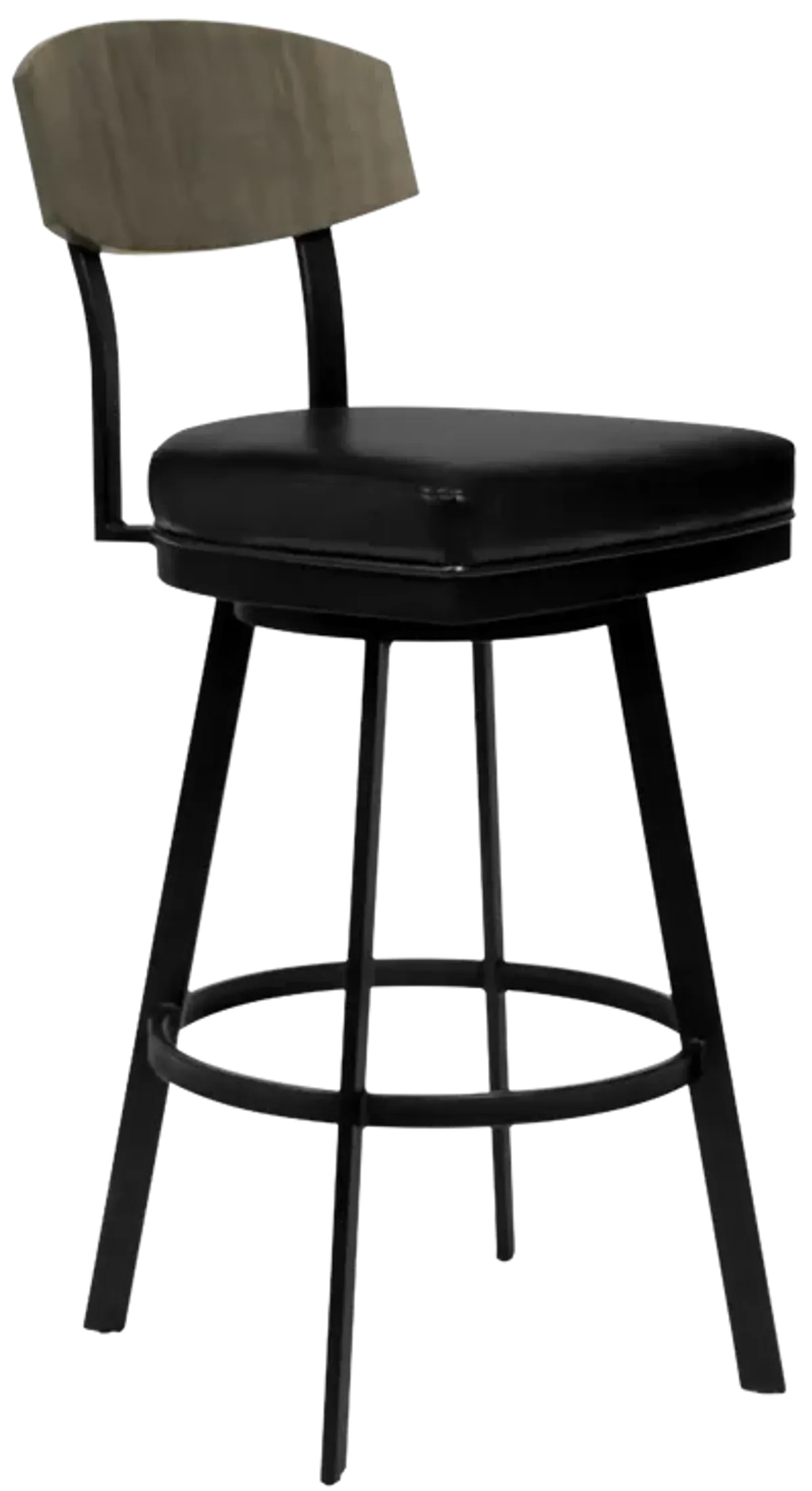 Frisco 26" Counter Height Barstool in Matte Black Finish with Black Faux Leather and Gray Walnut