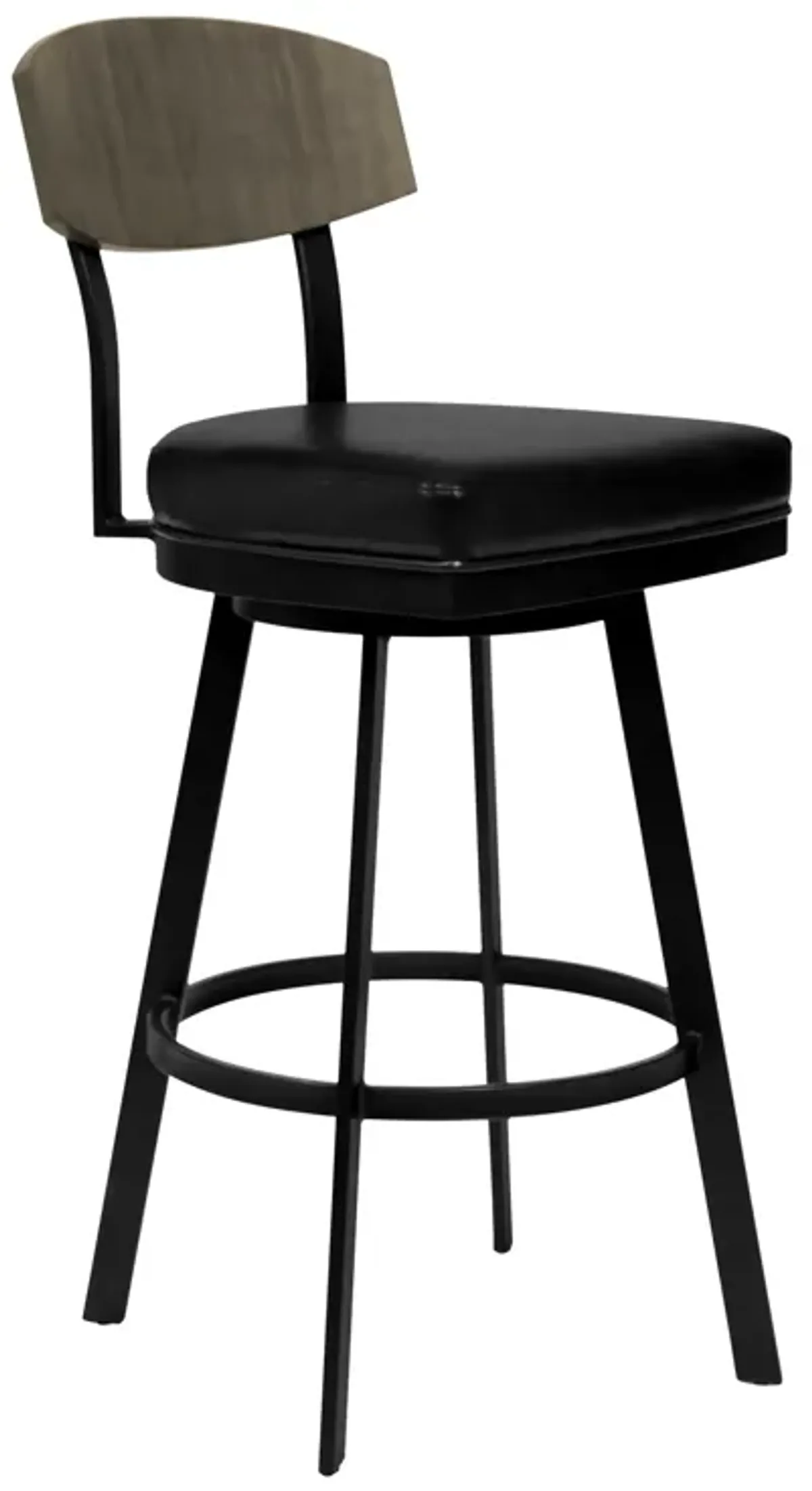 Frisco 26" Counter Height Barstool in Matte Black Finish with Black Faux Leather and Gray Walnut