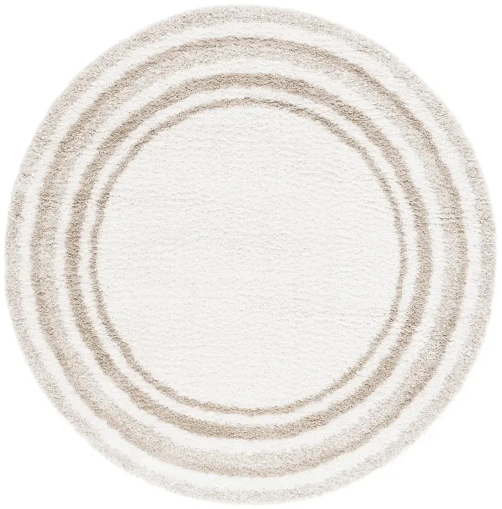 BORDER & STRIPE SHAG 251 Beige 6'-7' X 6'-7' Round Round Rug