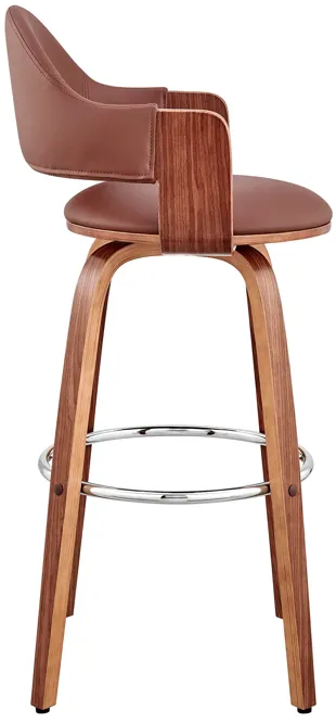 Daxton 30" Brown Faux Leather and Walnut Wood Bar Stool