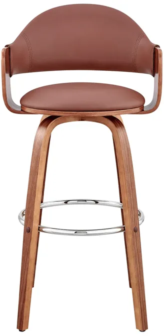 Daxton 30" Brown Faux Leather and Walnut Wood Bar Stool