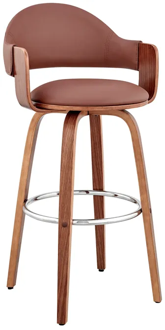 Daxton 30" Brown Faux Leather and Walnut Wood Bar Stool