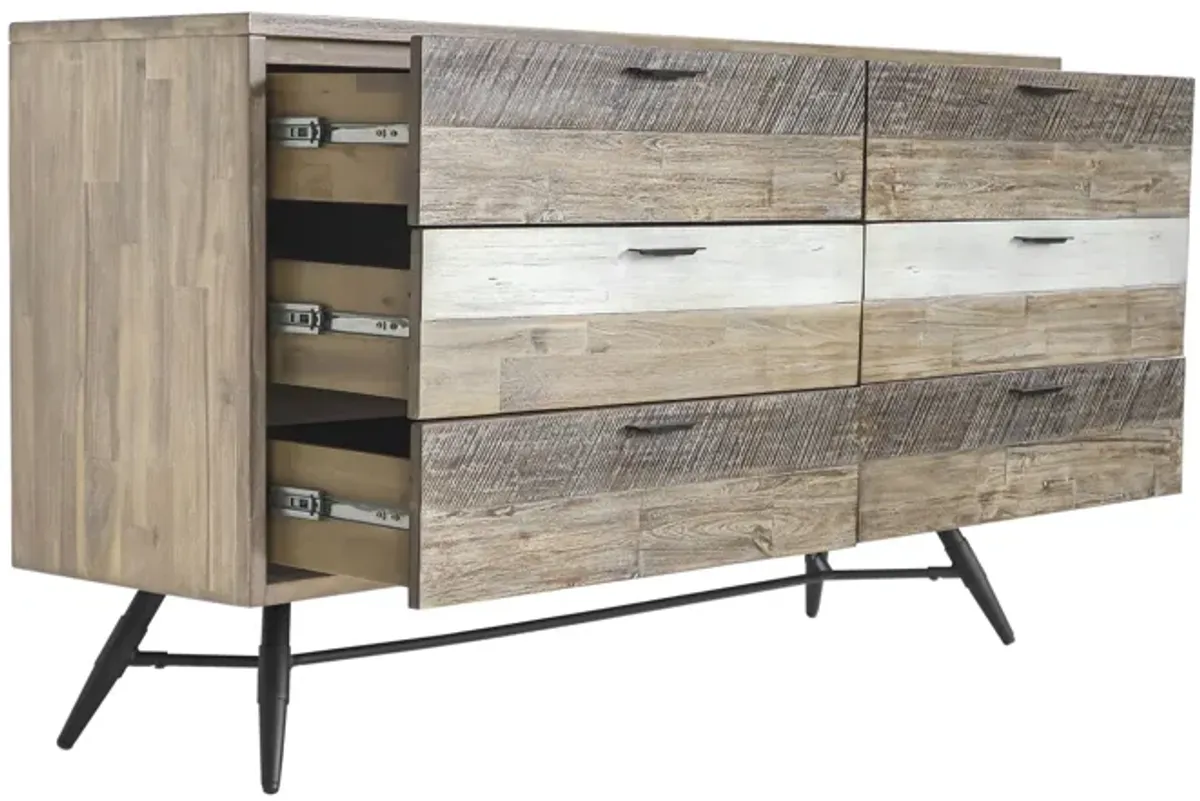 Bridges 6 Drawer Dresser in Two Tone Acacia Wood