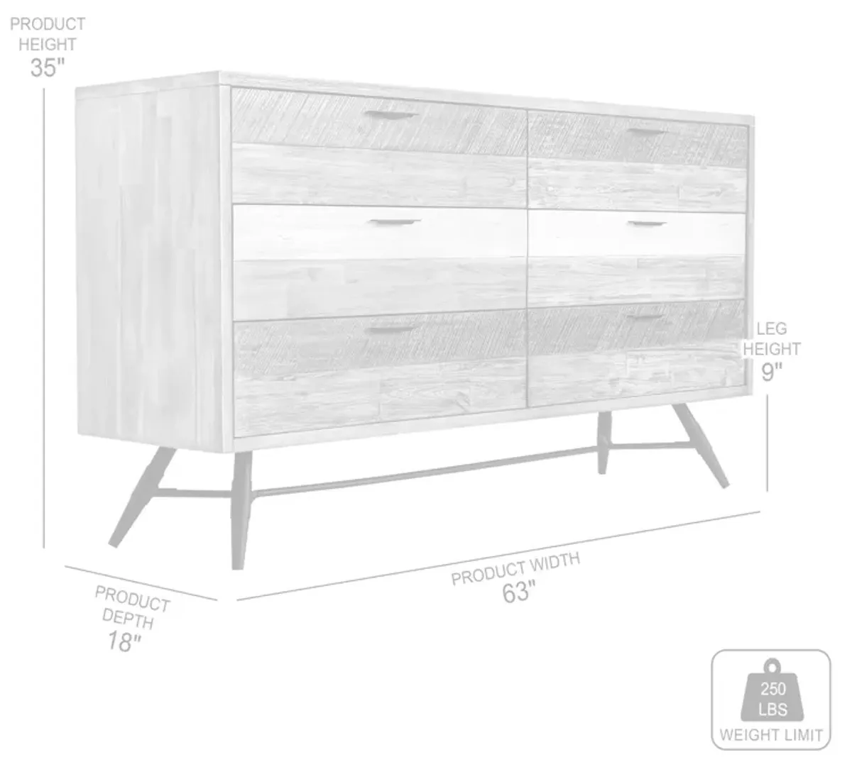 Bridges 6 Drawer Dresser in Two Tone Acacia Wood