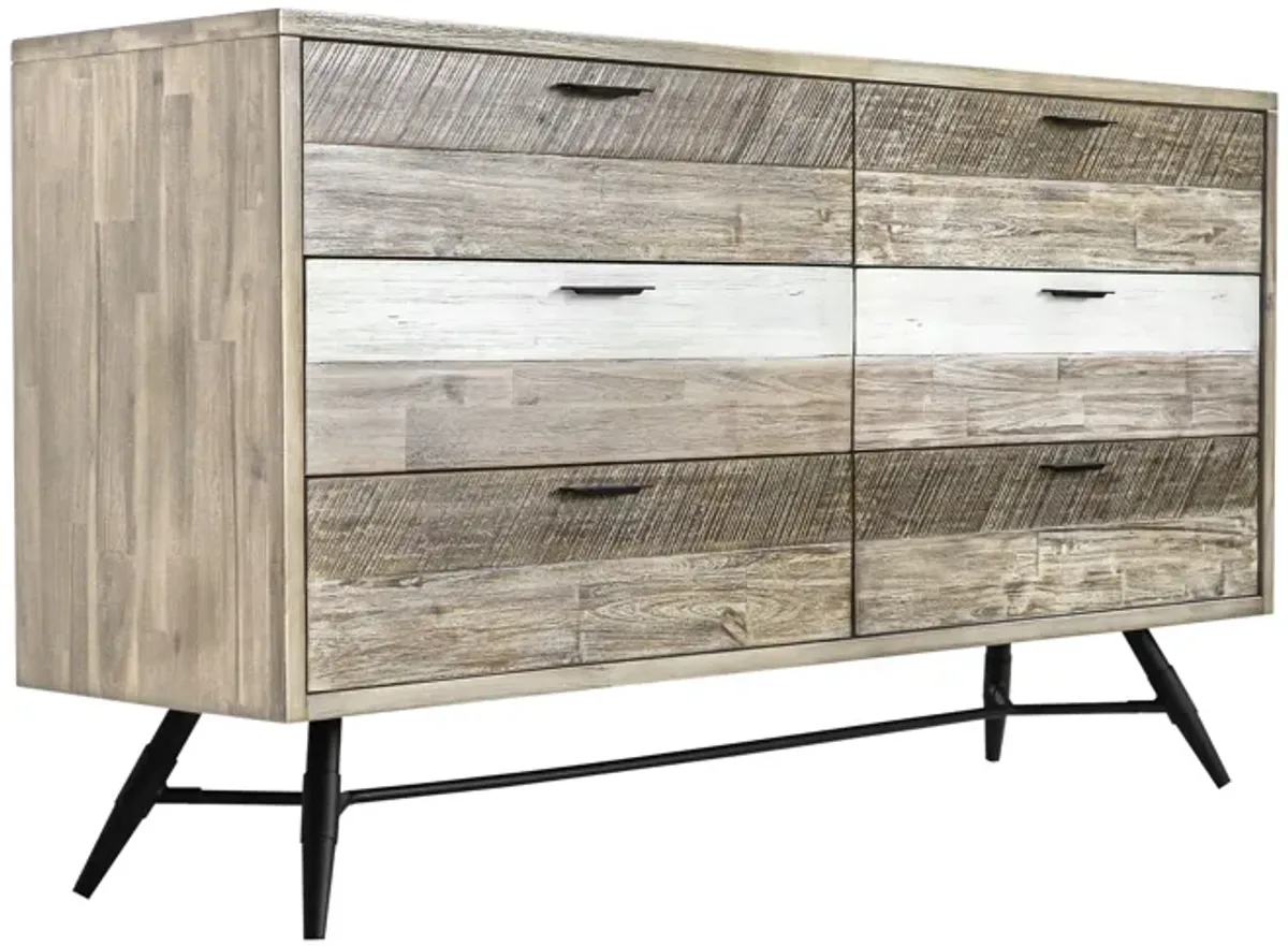 Bridges 6 Drawer Dresser in Two Tone Acacia Wood